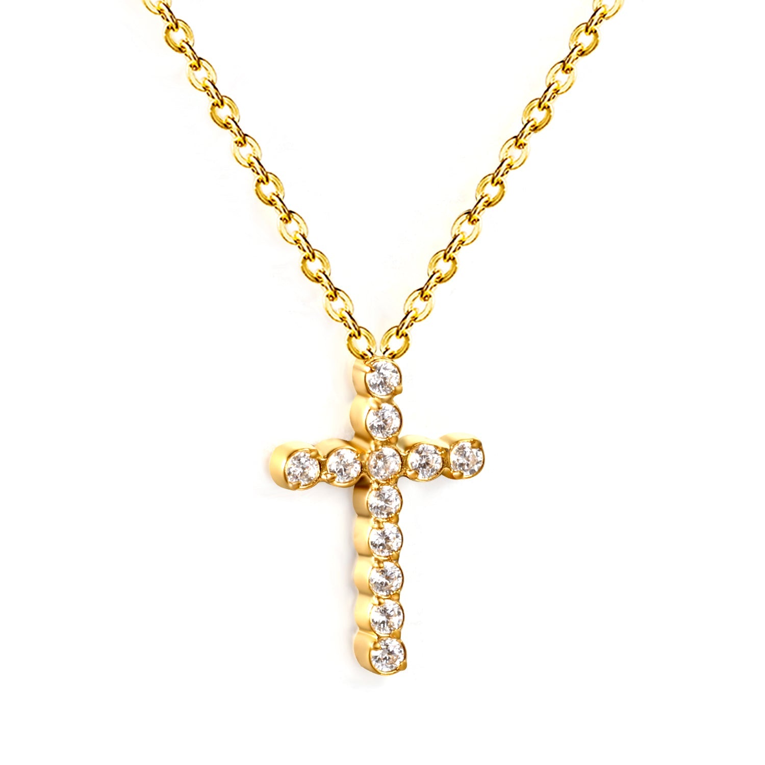 10x16.8mm cross CNC white zirconia pendant 0.3 cross chain 40+5cm+6mm round pendant necklace gold asonjewelry